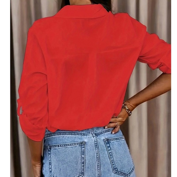 Classic button Down Boyfriend Rolled Sleeve Top - Picture 3 of 9